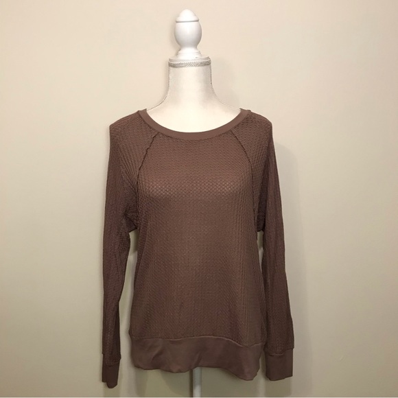 Anthropologie Jane + Delancey Thermal Waffle Knit Relaxed Fit Brown Top Small - Picture 1 of 10